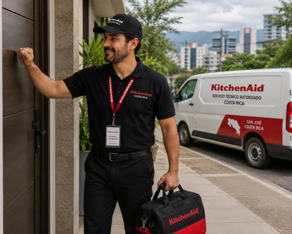 Técnico autorizado KitchenAid documentando una reparación en Valledupar