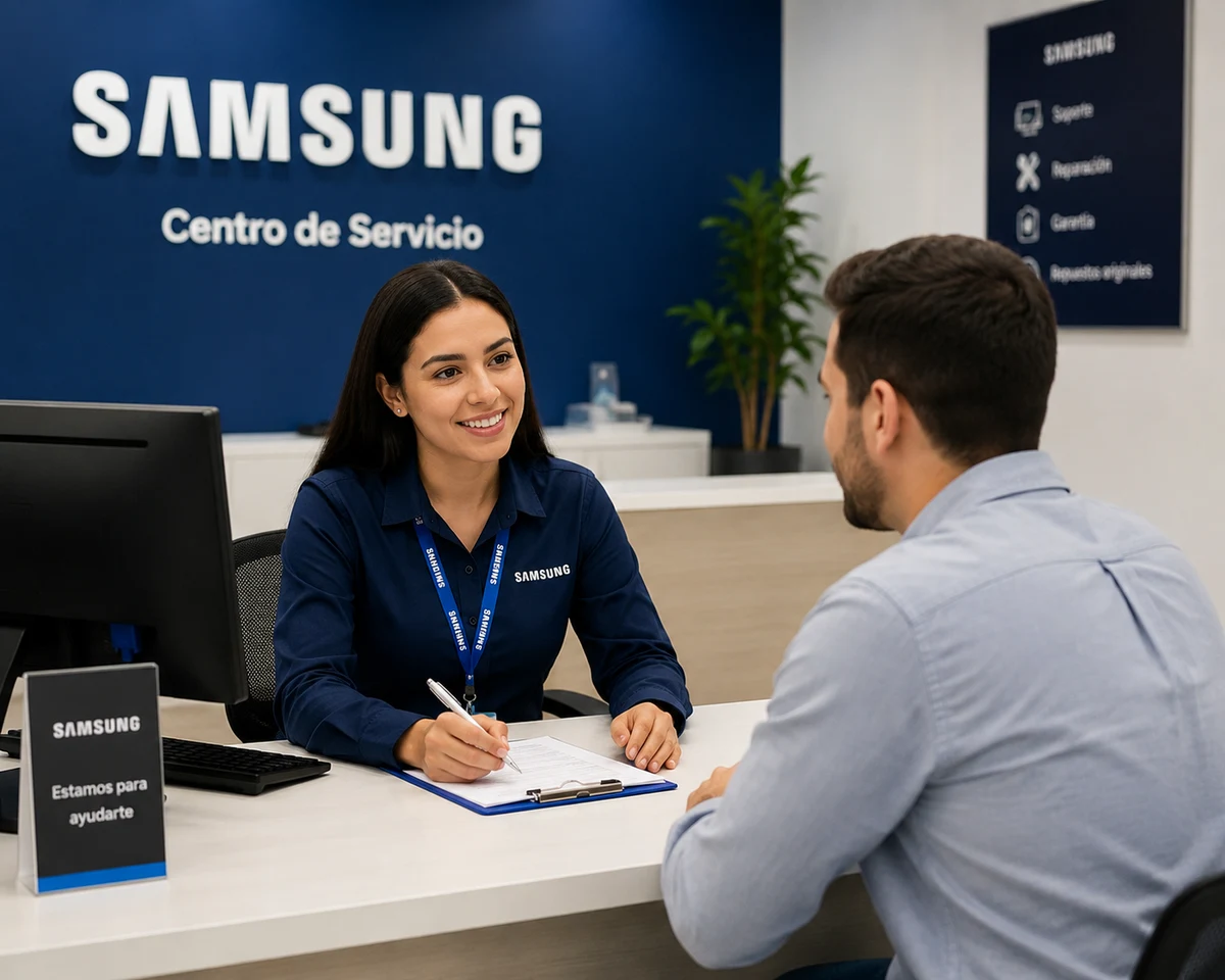 Técnico autorizado Samsung documentando una reparación en Valledupar